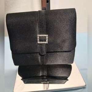 Black Sateen Crossbody WithRhinestone Buckle